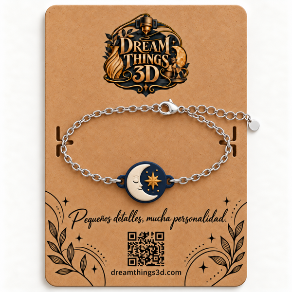 Pulsera Luna serena 3D con cadena