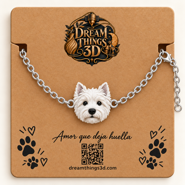 Pulsera Westie 3D con cadena