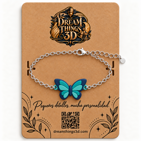 Pulsera Mariposa joya 3D con cadena