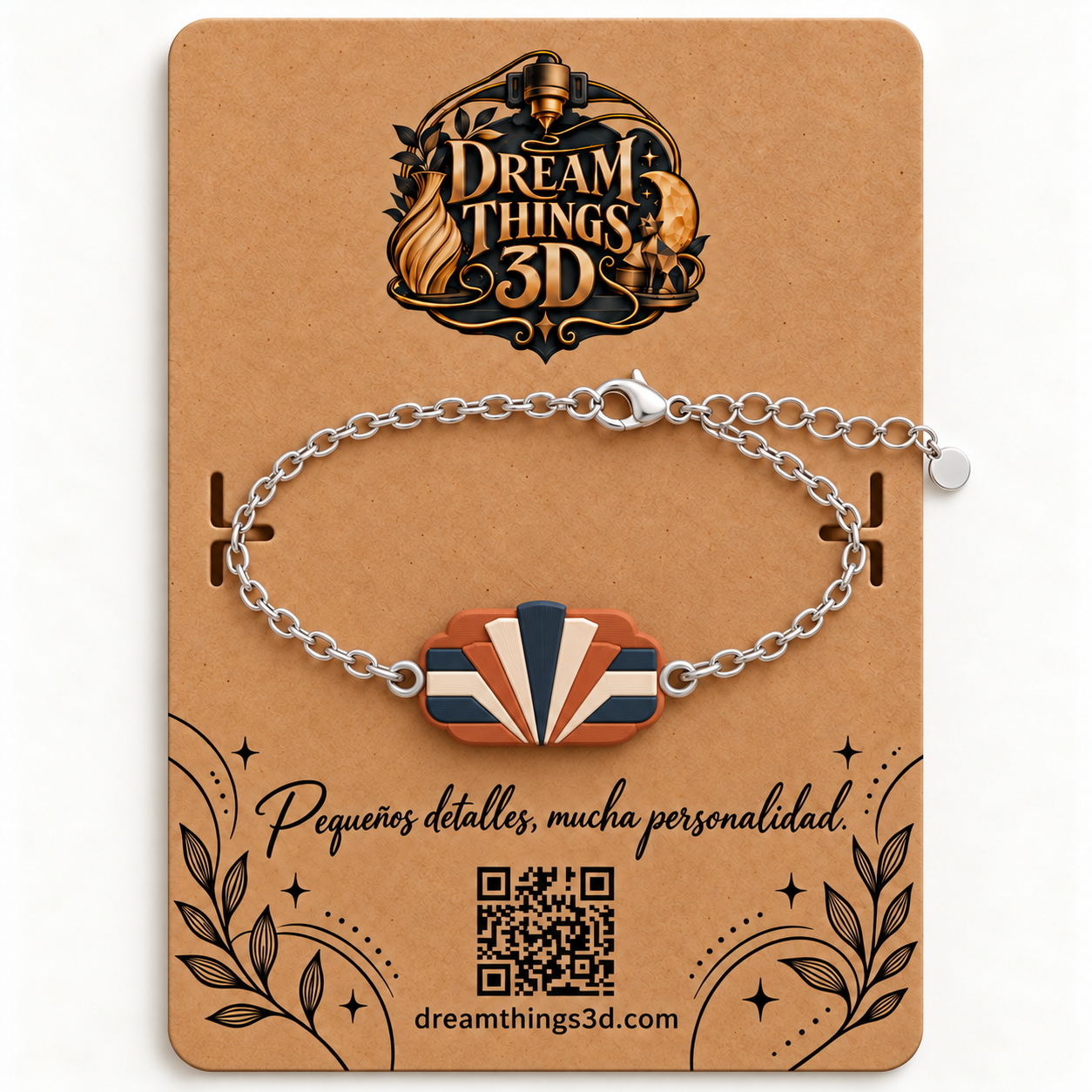 Pulsera Geometría art déco 3D con cadena