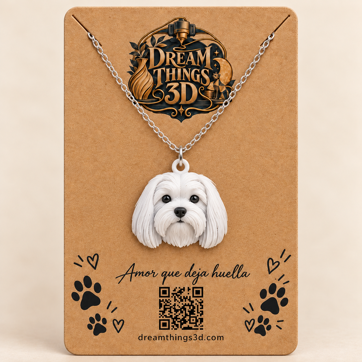 Colgante Bichón maltés 3D con cadena