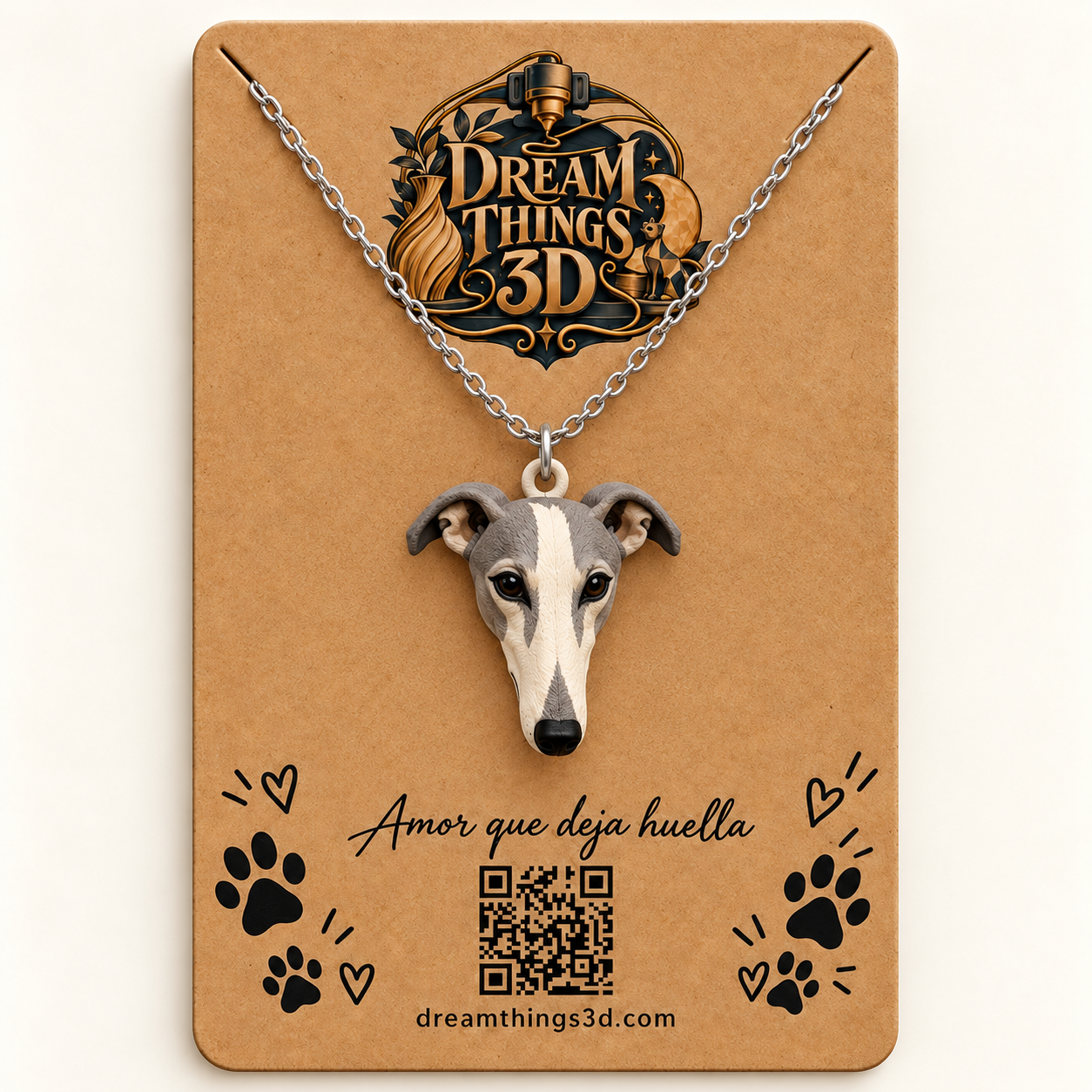 Colgante Galgo español 3D con cadena