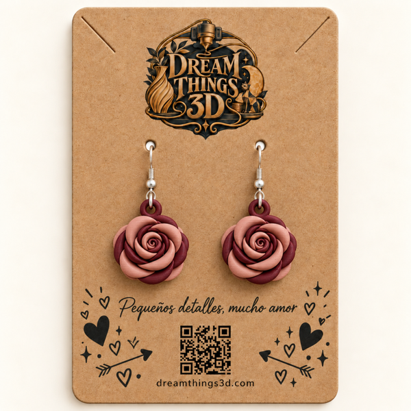 Pendientes Rosa romántica 3D – Pareja