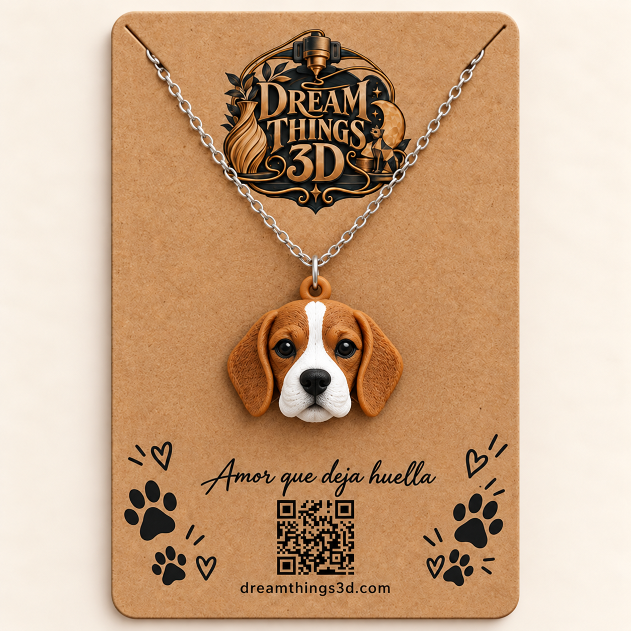 Colgante Beagle 3D con cadena