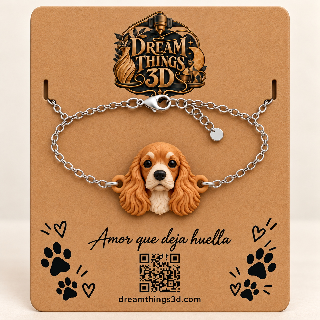 Pulsera Cocker spaniel 3D con cadena