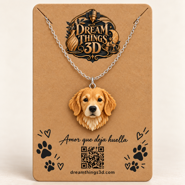 Colgante Golden retriever 3D con cadena