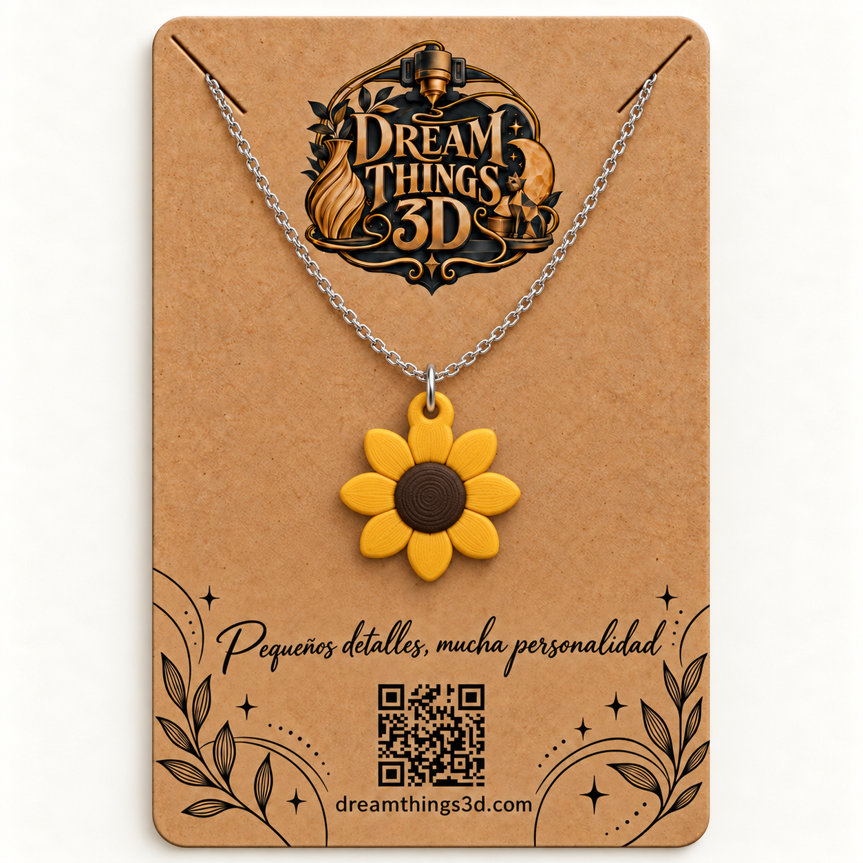 Colgante Girasol sencillo 3D con cadena