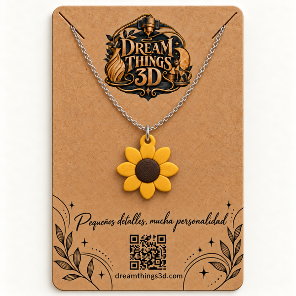 Colgante Girasol sencillo 3D con cadena