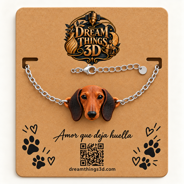 Pulsera Teckel 3D con cadena