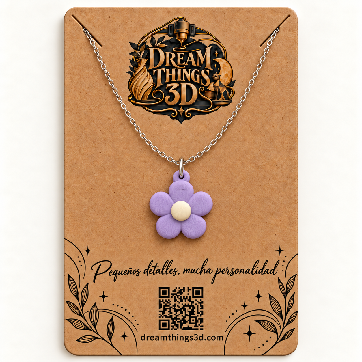 Colgante Flor de cinco pétalos 3D con cadena