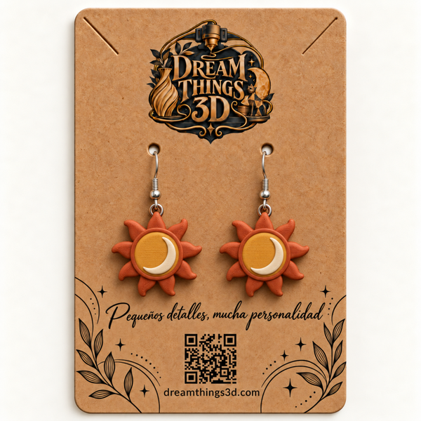 Pendientes Sol terracota 3D – Pareja