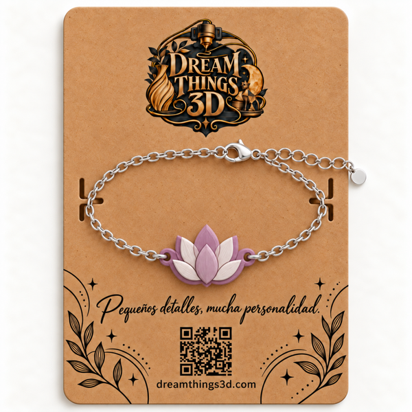 Pulsera Flor de loto 3D con cadena
