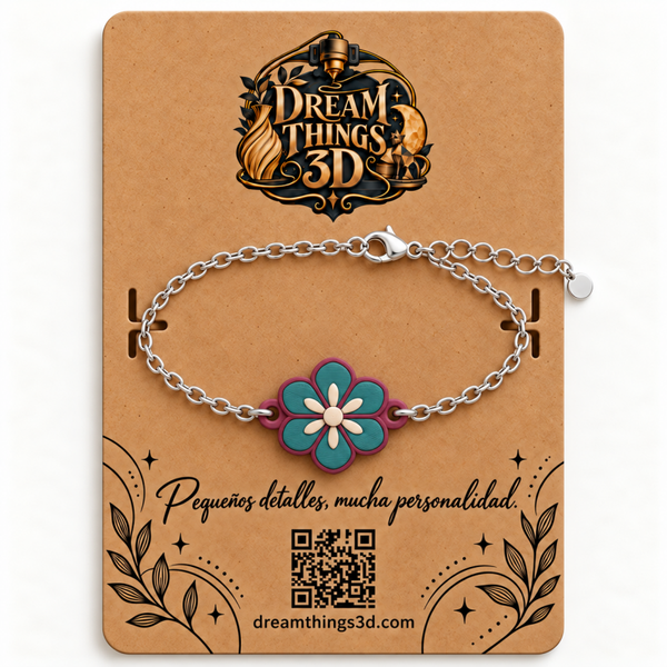 Pulsera Mandala floral 3D con cadena