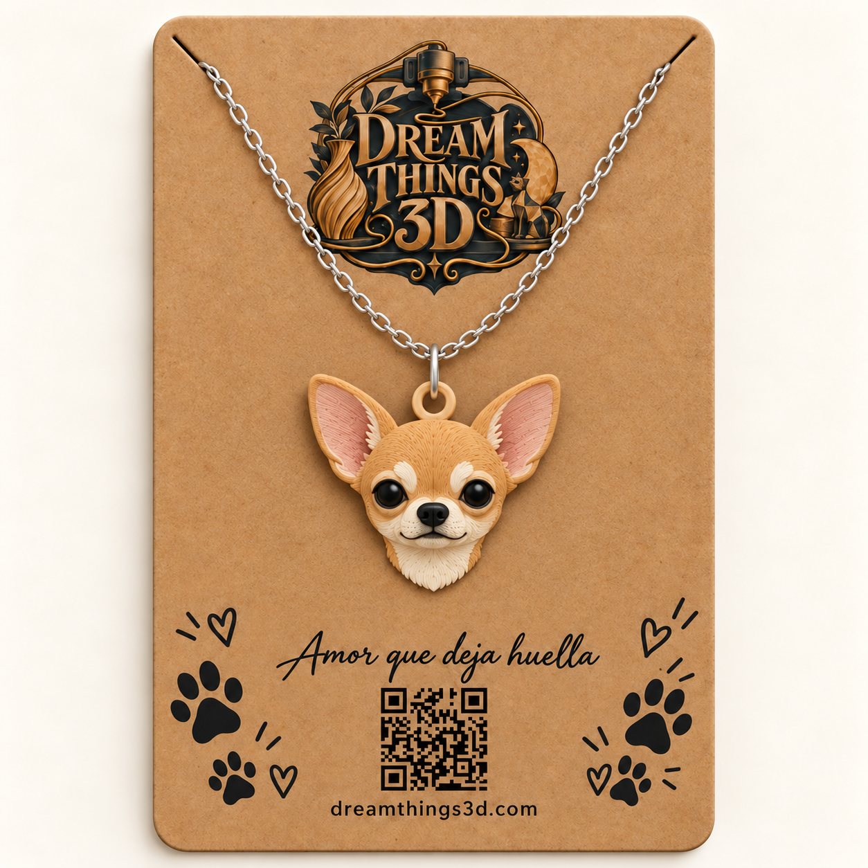 Colgante Chihuahua 3D con cadena