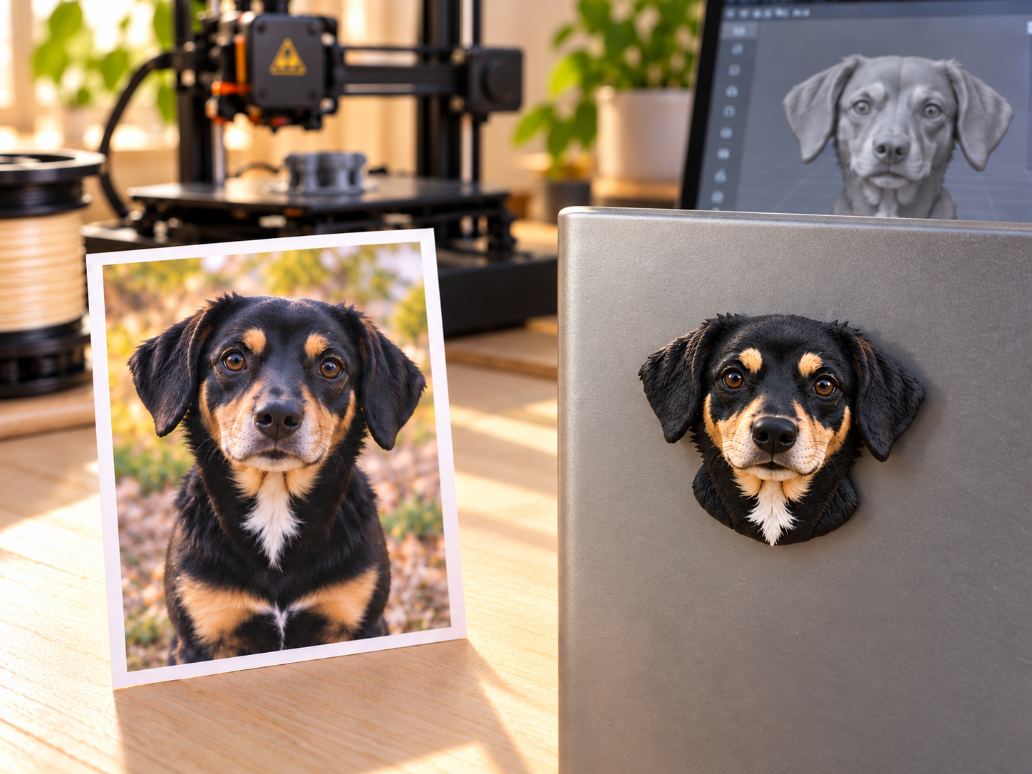 Ejemplo de imán personalizado a partir de la foto de una mascota, sin tarjeta