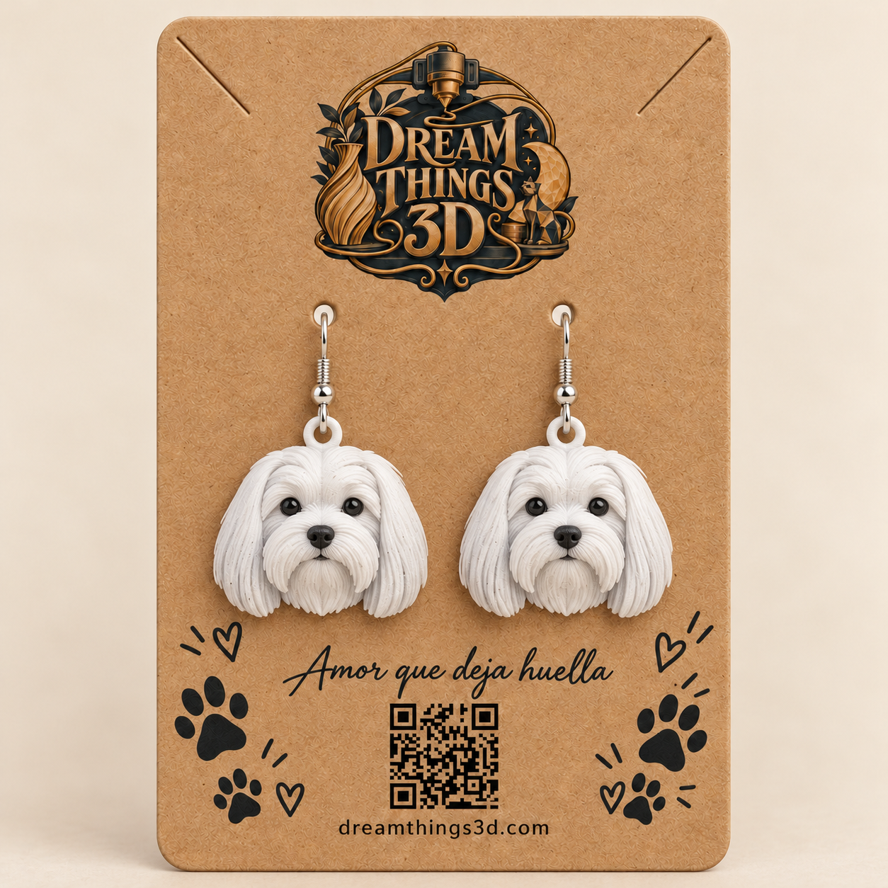 Pendientes Bichón maltés 3D – Pareja