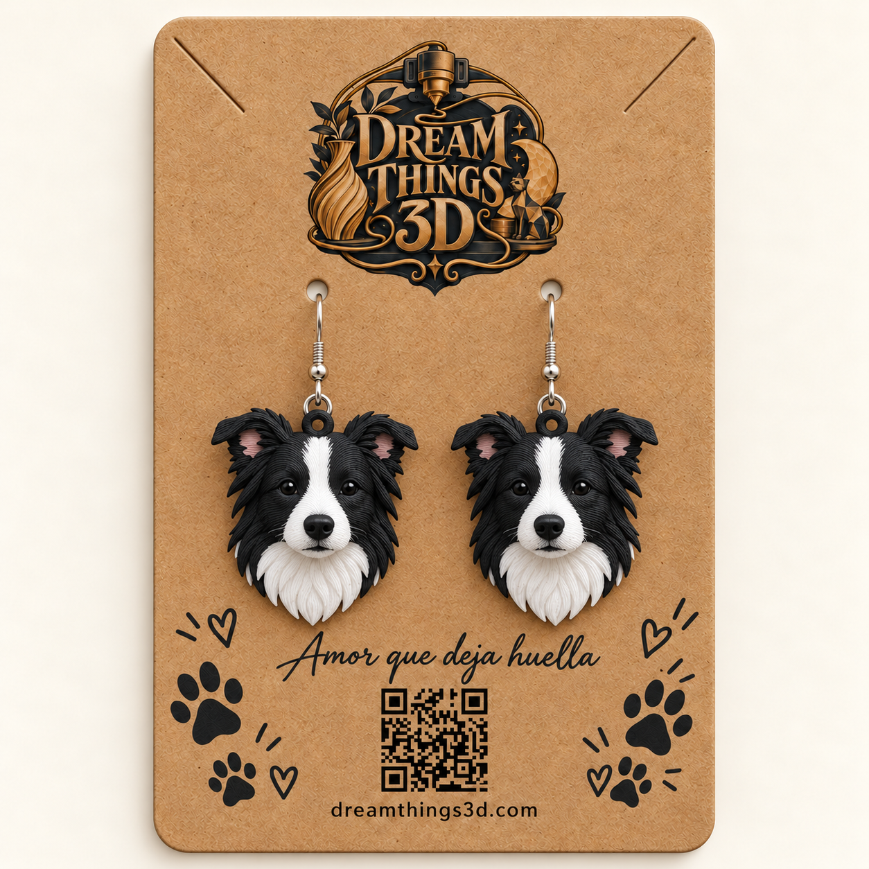 Pendientes Border collie 3D – Pareja