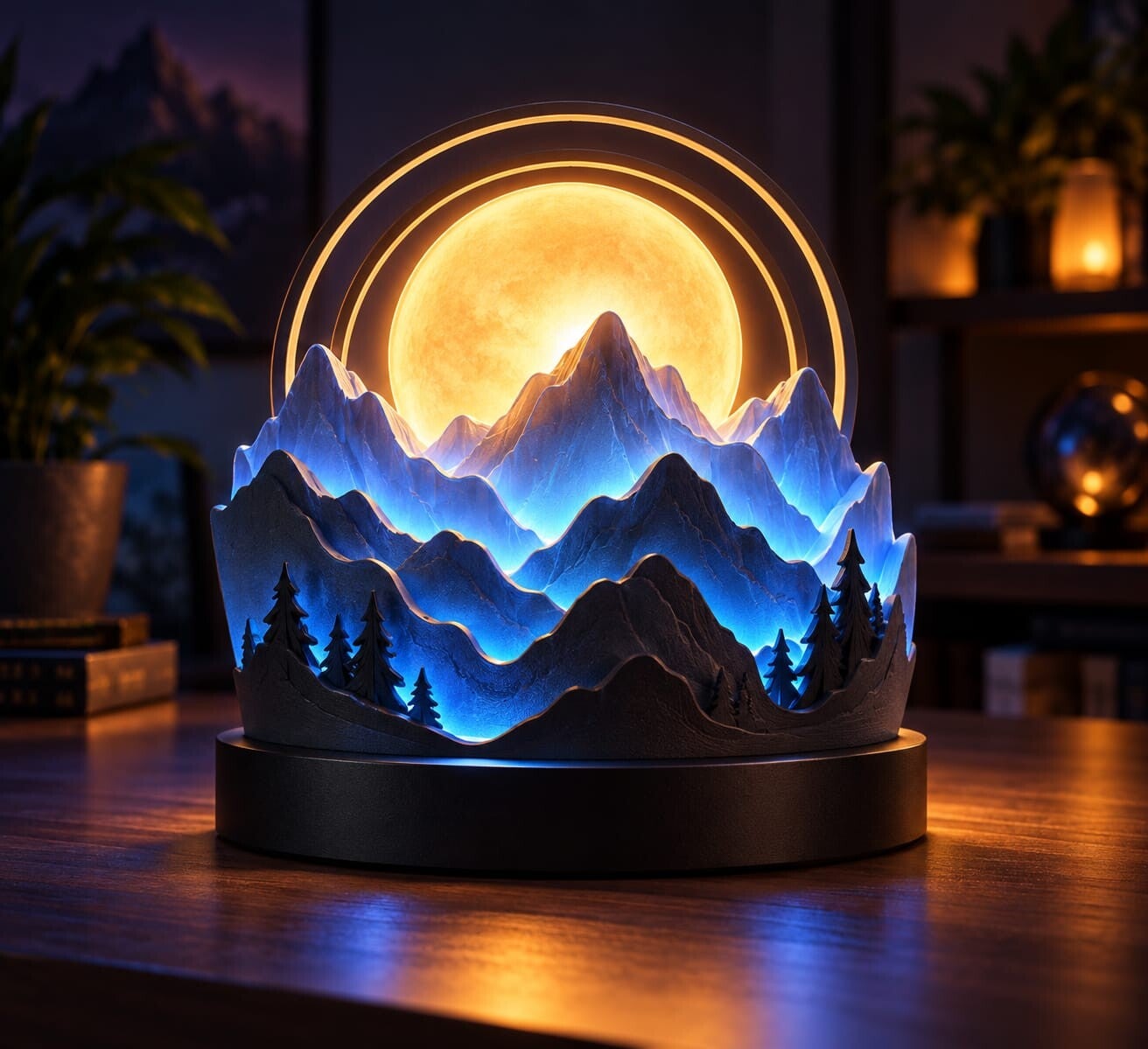 Lámpara 3D Amanecer entre Montañas