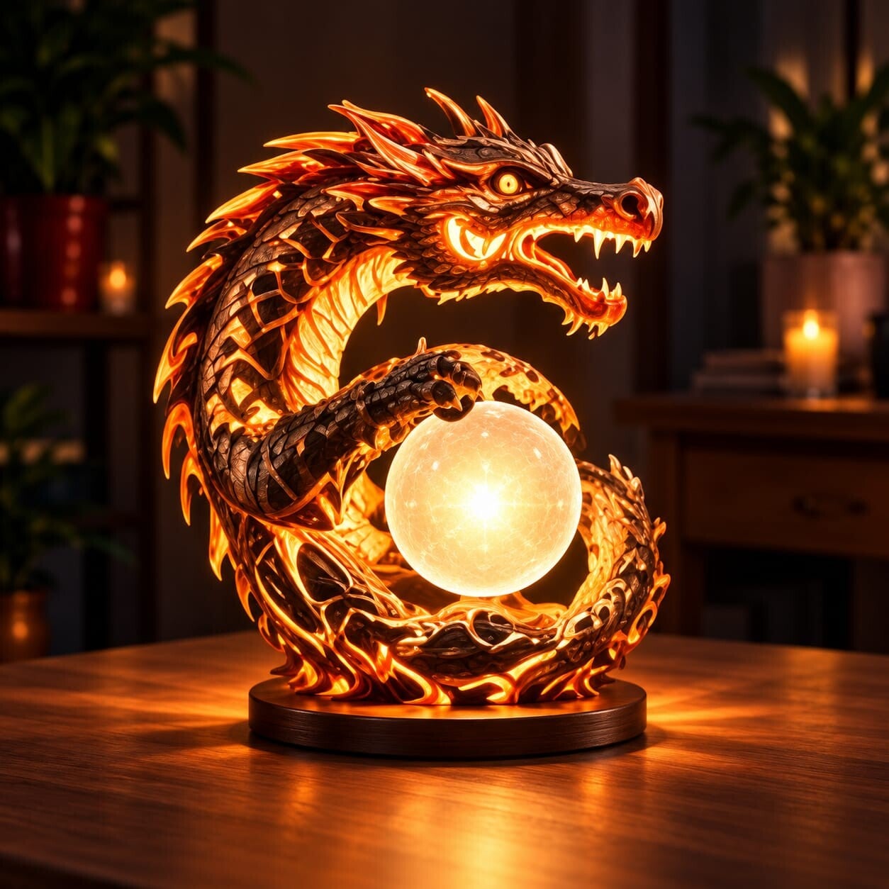 Lámpara 3D Dragón del Orbe Solar