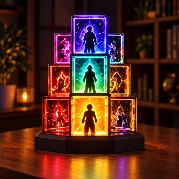 Lámpara 3D Torre de Cristales Cromáticos