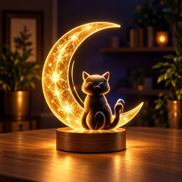 Lámpara 3D Gato de la Luna Creciente