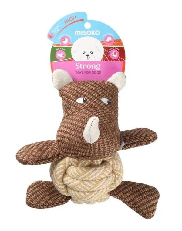 Plush toy for dogs with rope - hippopotamus