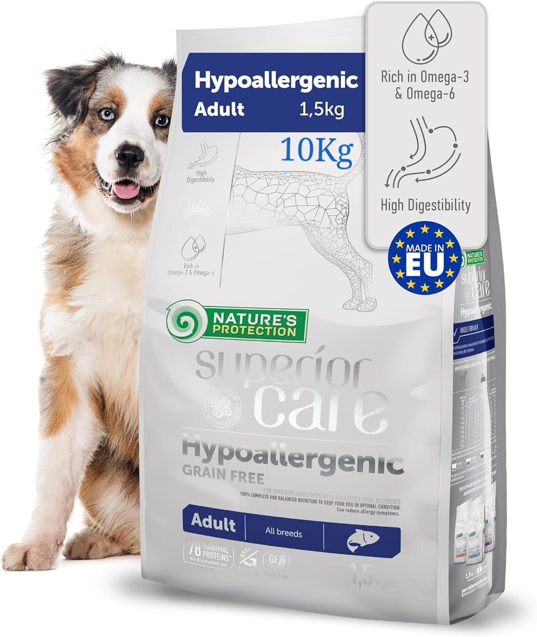 Dry grain free pet food with salmon for adult sensitive dogs of all breeds