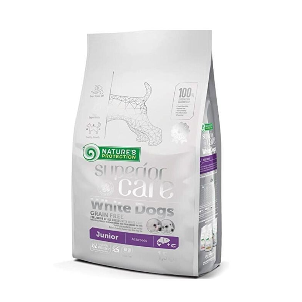 Nature's Protection, Superior Care - Grain-Free Dog Food with Whitefish - Junior Dogs, All Breeds, White Coat