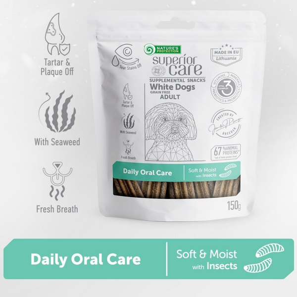 Superior Care White Dogs Grain Free Adult Daily Oral Care with Insects 150g