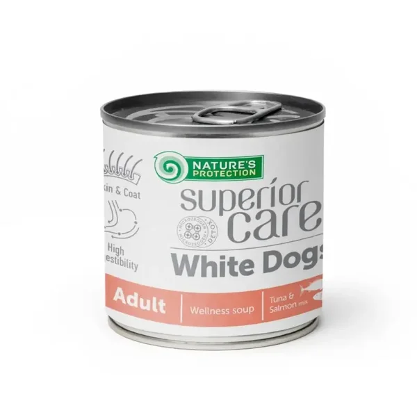 White dogs complementary feed – soup for adult dogs of all breeds with salmon and tuna