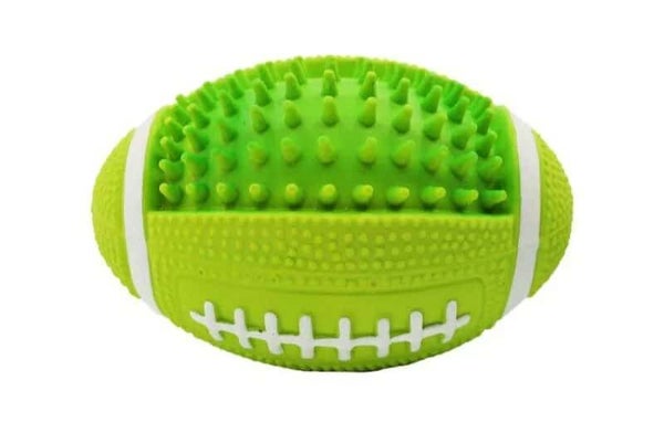 Dog toy, rugby ball, latex, green 12.5 cm