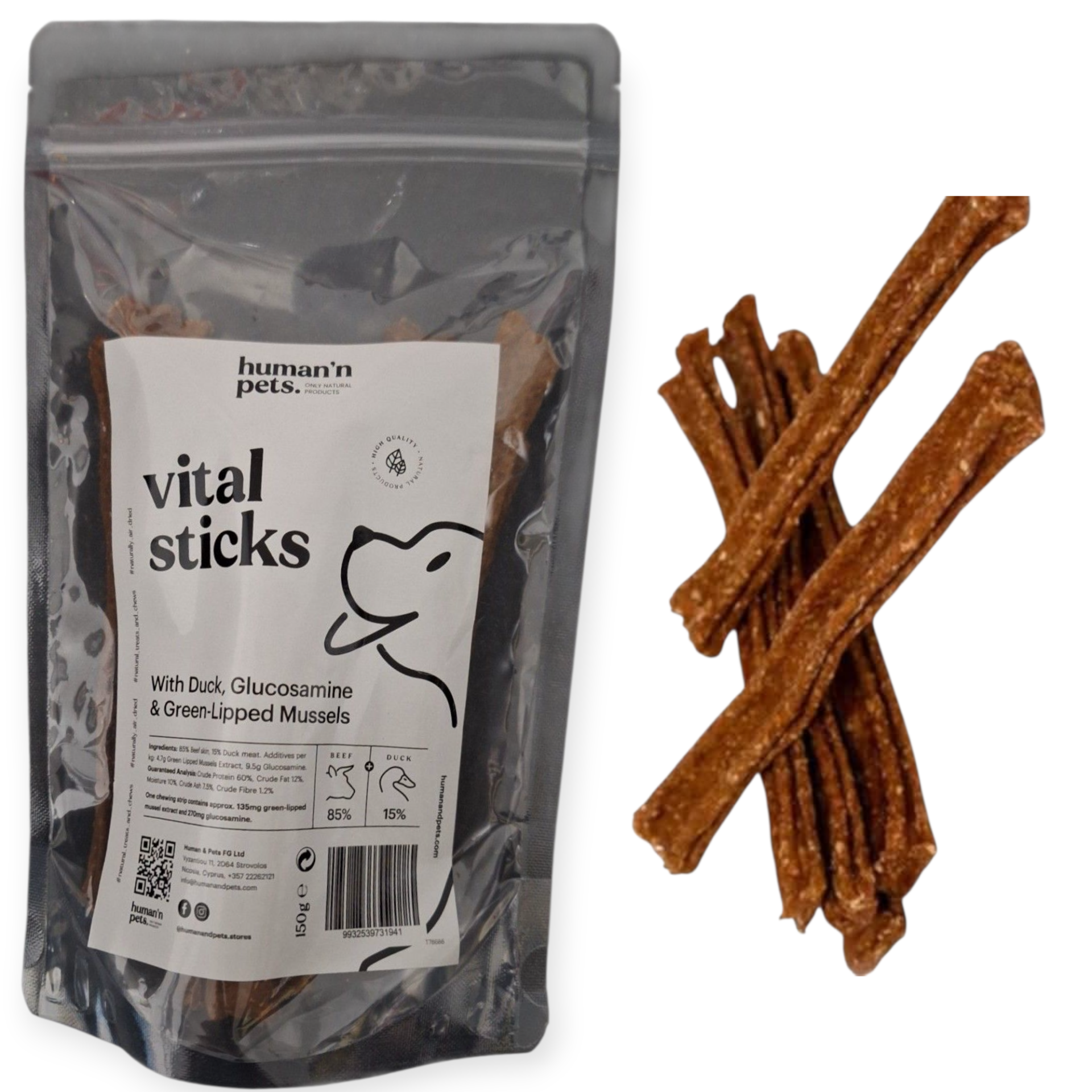 Human’n Pets – Vital Chew Sticks with Duck, Glucosamine & Green-Lipped Mussels 150g