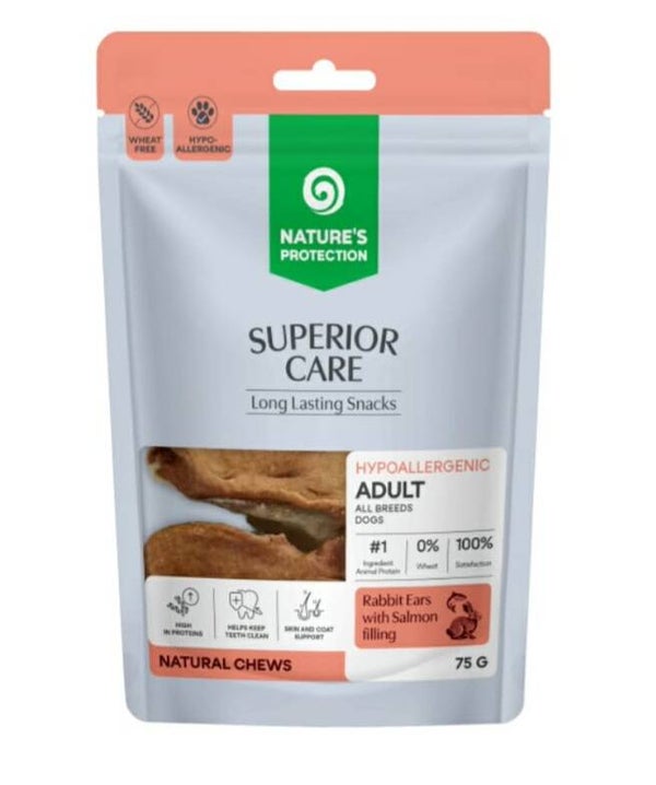Superior Care treats for adult dogs of all breeds, rabbit ears with salmon 75g