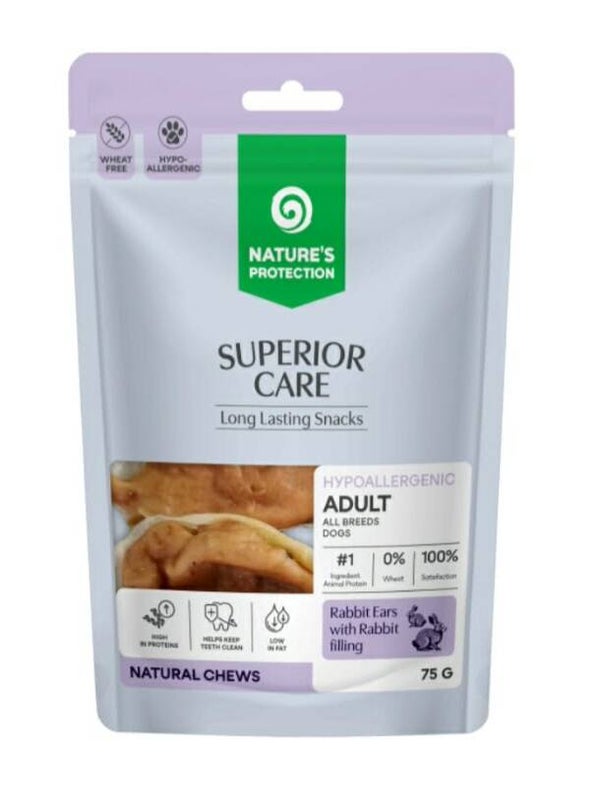 SUPERIOR CARE dog snack rabbit ear with rabbit meat filling for adult all breed dogs 75g