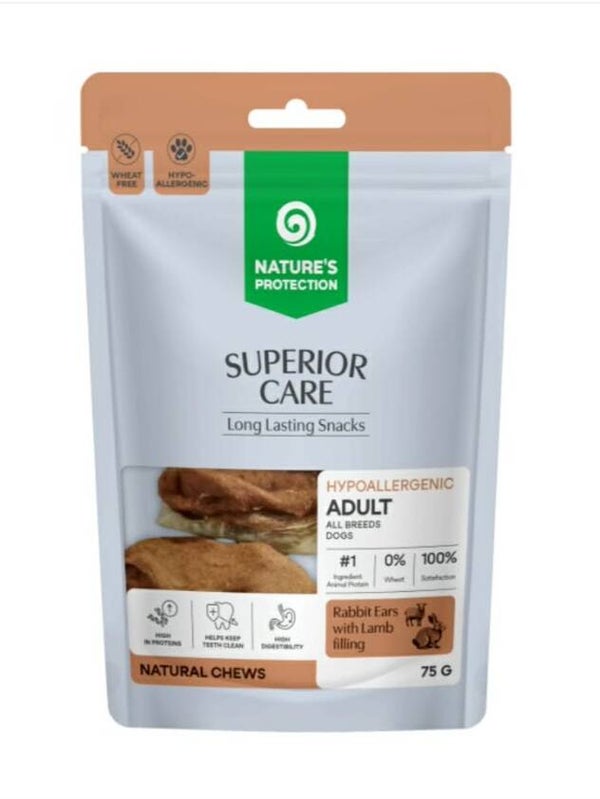 SUPERIOR CARE dog snack rabbit ear with lamb meat filling for adult all breed dogs 75g
