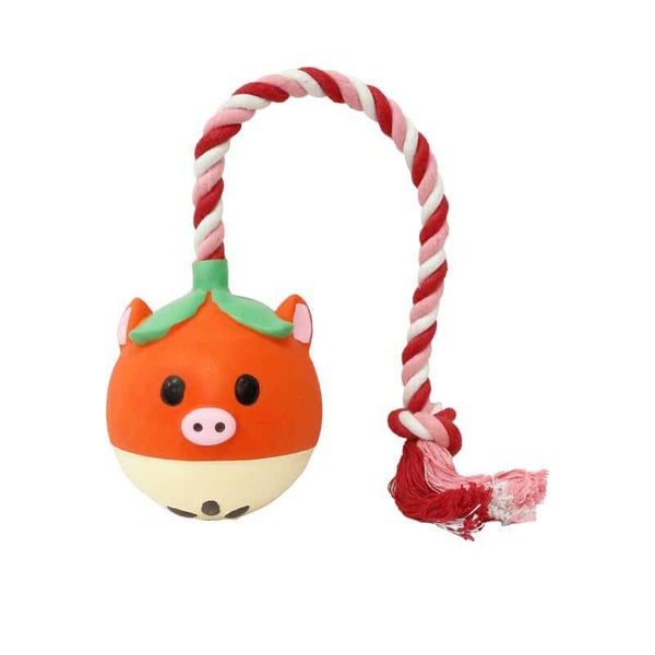 MISOKO pet toy, fruit with rope, latex, 40 cm red