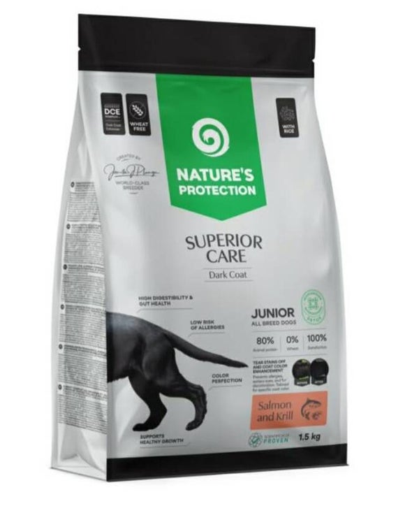 Superior Care Dark Coat with salmon and rice junior dogs of all sizes