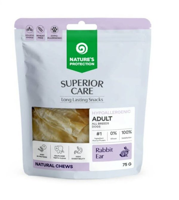 SUPERIOR CARE dog snack rabbit ear for adult all breed dogs, without fur 75g