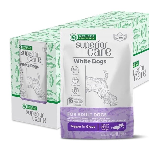 Natures Protection – Superior Care White Dogs Topper in Gravy Tuna and Salmon Adult Wet Food 70g