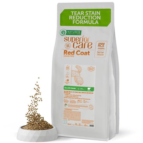 NATURE'S PROTECTION SUPERIOR CARE dry grain free food for adult dogs of small breeds with red coat, with lamb
