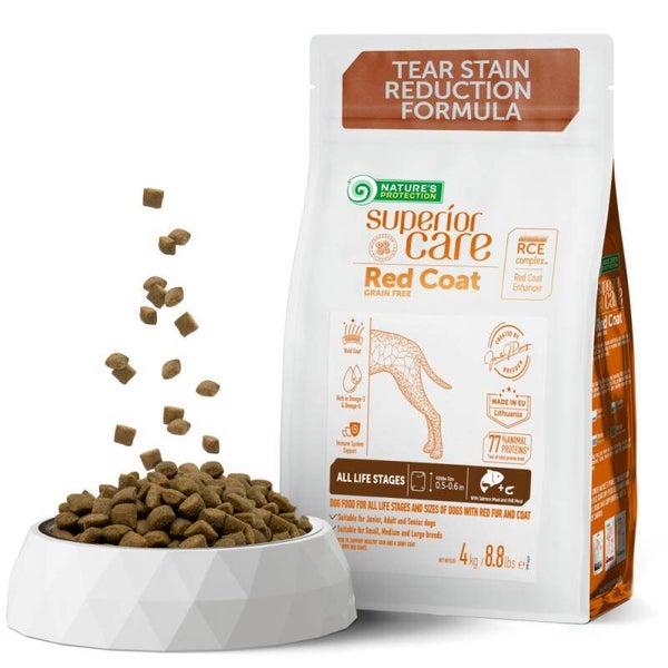 NATURE'S PROTECTION SUPERIOR CARE dry grain free food for adult dogs of all breeds with red coat, with salmon