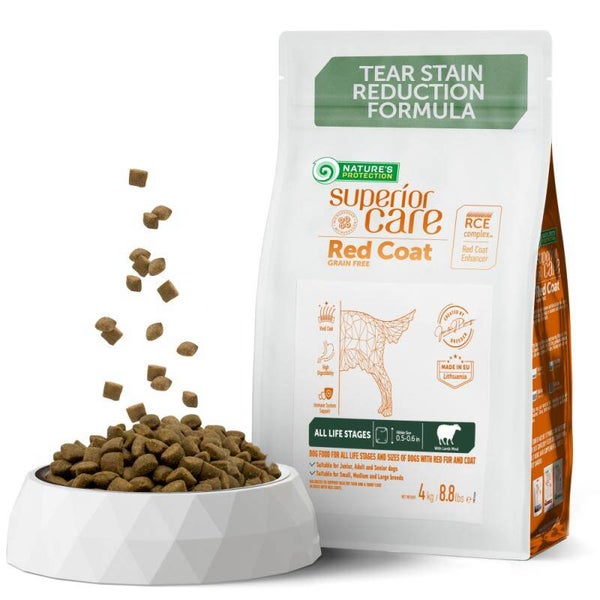 NATURE'S PROTECTION SUPERIOR CARE dry grain free food for adult dogs of all breeds with red coat, with lamb