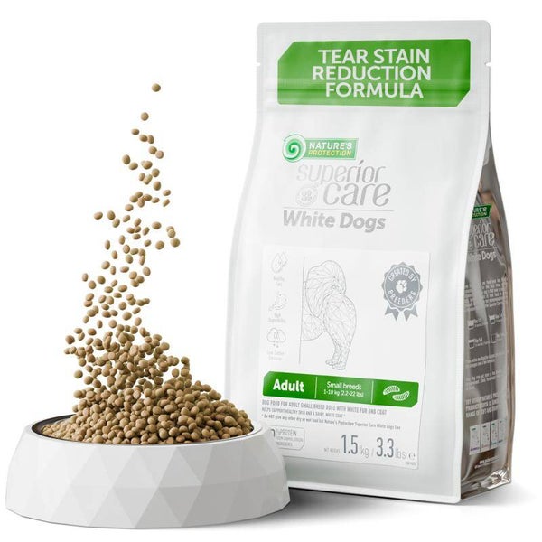 NATURE'S PROTECTION SUPERIOR CARE dry grain free food for adult dogs of small breeds with white coat, with insect
