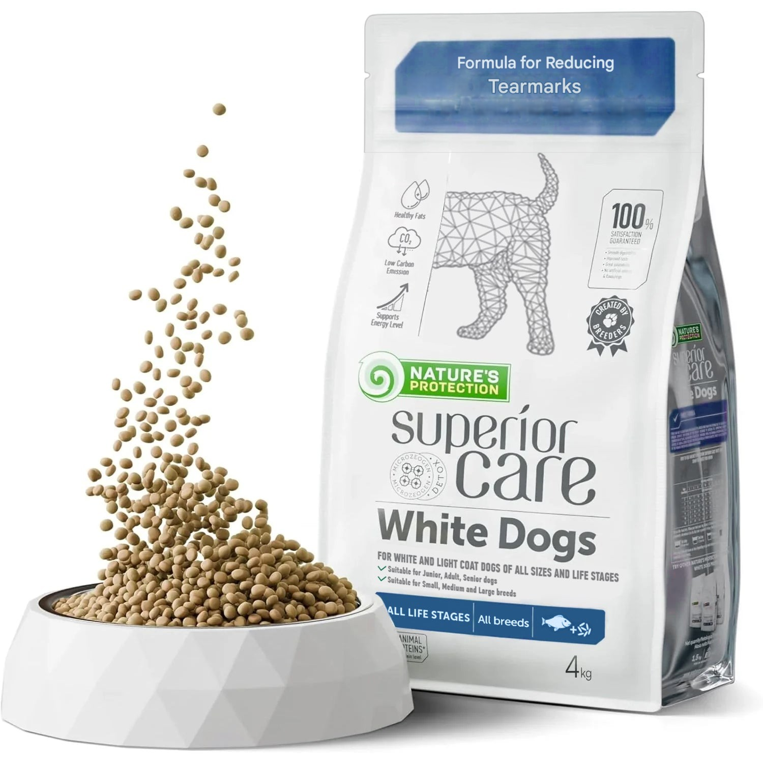 Dry grain-free food white fish for dogs of all sizes and life stages for white & Light  coats