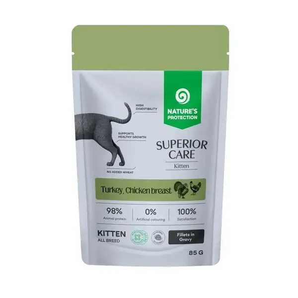 NATURES PROTECTION SUPERIOR CARE Kitten with Turkey and Chicken Breast Fillets in Sauce 85 g, Grain Free