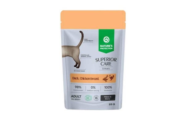 NATURE'S PROTECTION SUPERIOR CARE grain free wet pet food with duck, chicken breast and cranberries to support the healthy urinary system for adult cats of all breeds 85 g