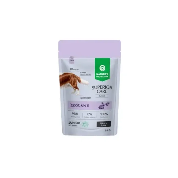 NATURE'S PROTECTION SUPERIOR CARE grain free wet pet food with rabbit and krill for junior dogs of all breeds 85 g