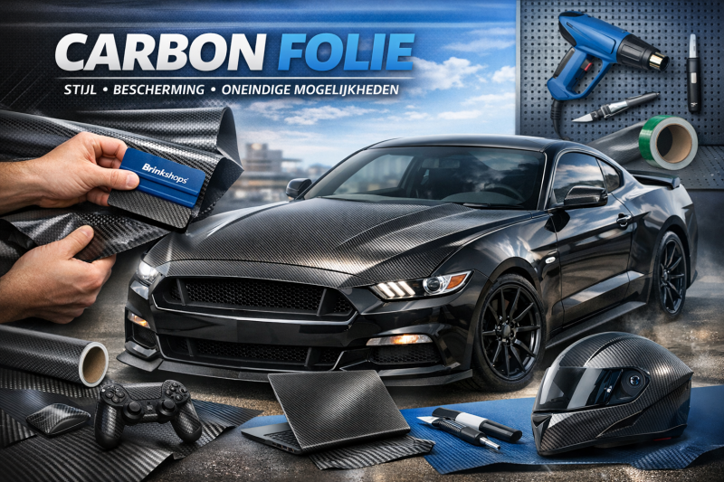 Auto‑onderdeel met realistische carbon wrapfolie voor een strakke, sportieve look.