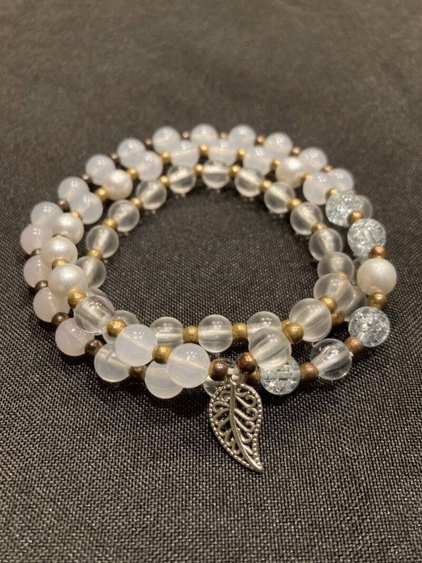 Gold and clear glass multi-wrap bracelet