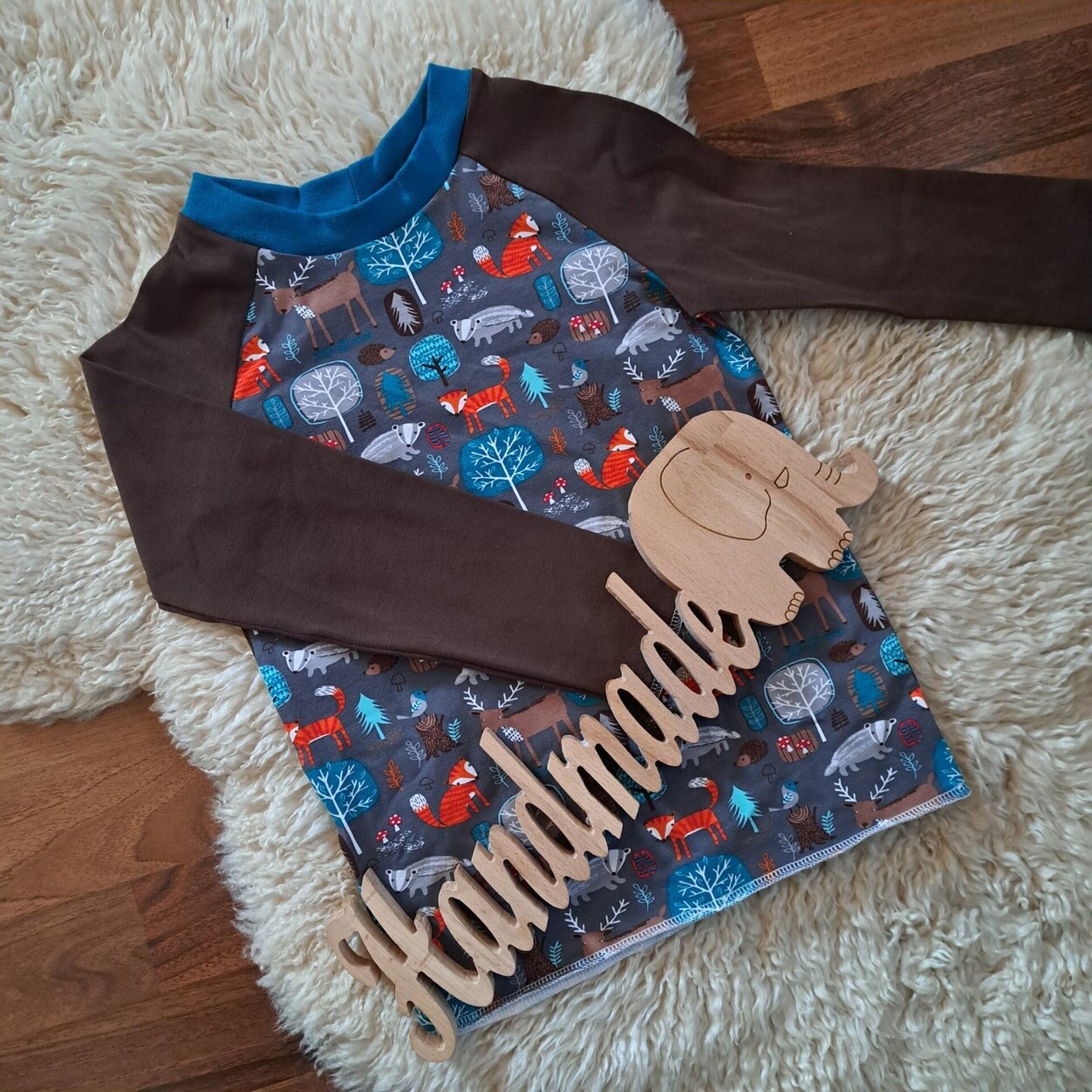 💚 Jungen langarm Shirt Gr. 110 116 Waldtiere